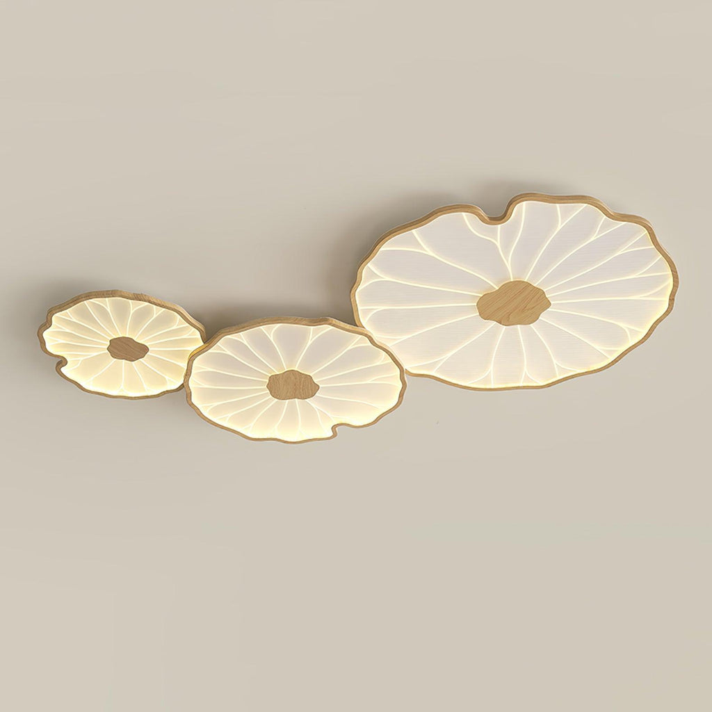 Lotus Leaf Wood-Look LED Ceiling Light / ∅ 15.7″ x H 1.6″ / Dia 40cm x H 4cm / Hydrographic Nature Wood Grain Finish / Cool Light