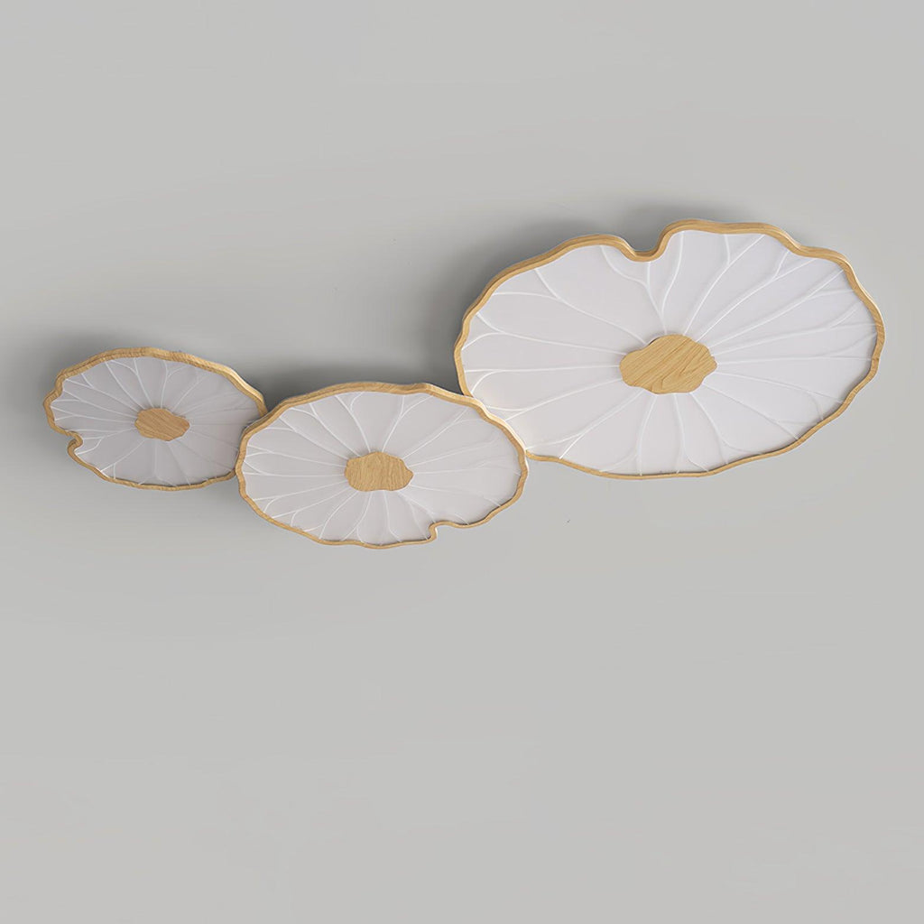 Lotus Leaf Wood-Look LED Ceiling Light / ∅ 15.7″ x H 1.6″ / Dia 40cm x H 4cm / Hydrographic Walnut Wood Grain Finish / Warm Light