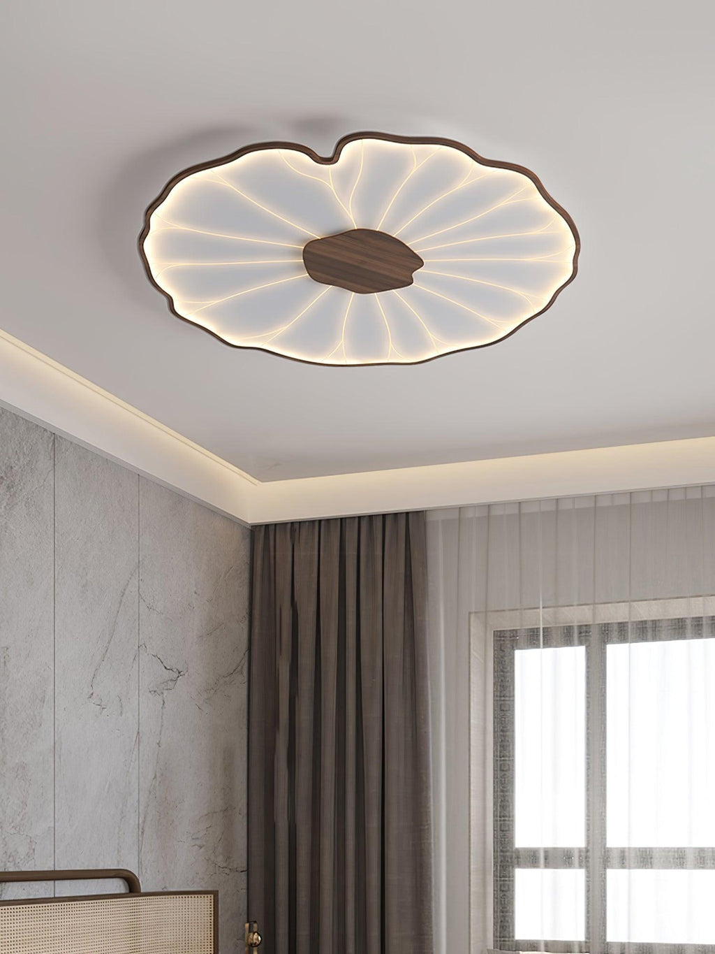 Lotus Leaf Wood-Look LED Ceiling Light / ∅ 20.5″ x H 1.6″ / Dia 52cm x H 4cm / Hydrographic Nature Wood Grain Finish / Cool Light