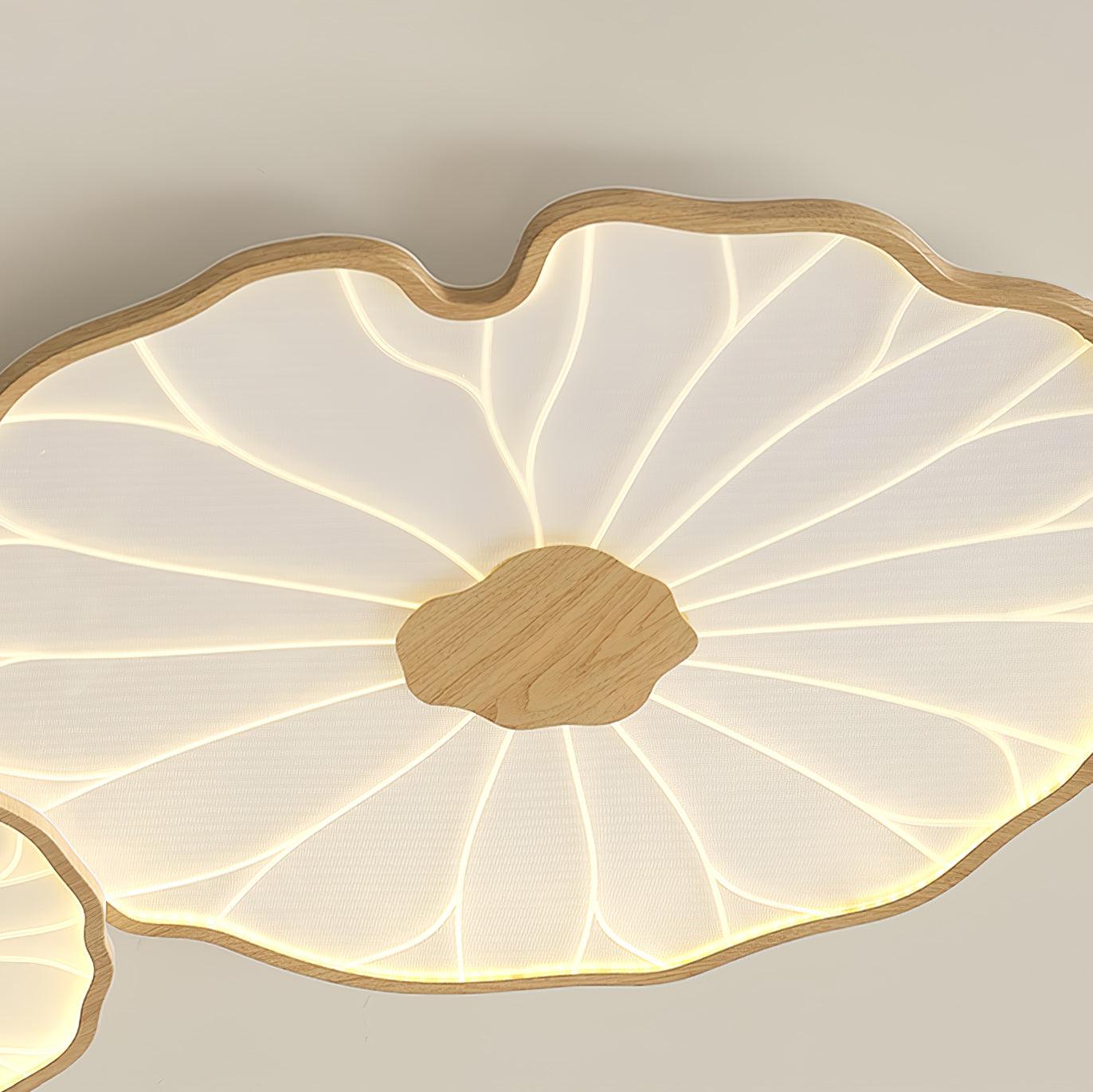 Lotus Leaf Wood-Look LED Ceiling Light / ∅ 20.5″ x H 1.6″ / Dia 52cm x H 4cm / Hydrographic Walnut Wood Grain Finish / Warm Light