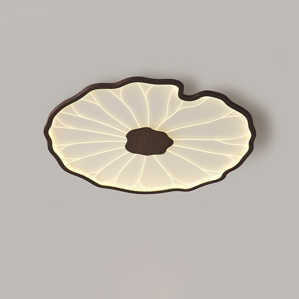 Lotus Leaf Wood-Look LED Ceiling Light / ∅ 20.5″ x H 1.6″ / Dia 52cm x H 4cm / Hydrographic Walnut Wood Grain Finish / Cool Light