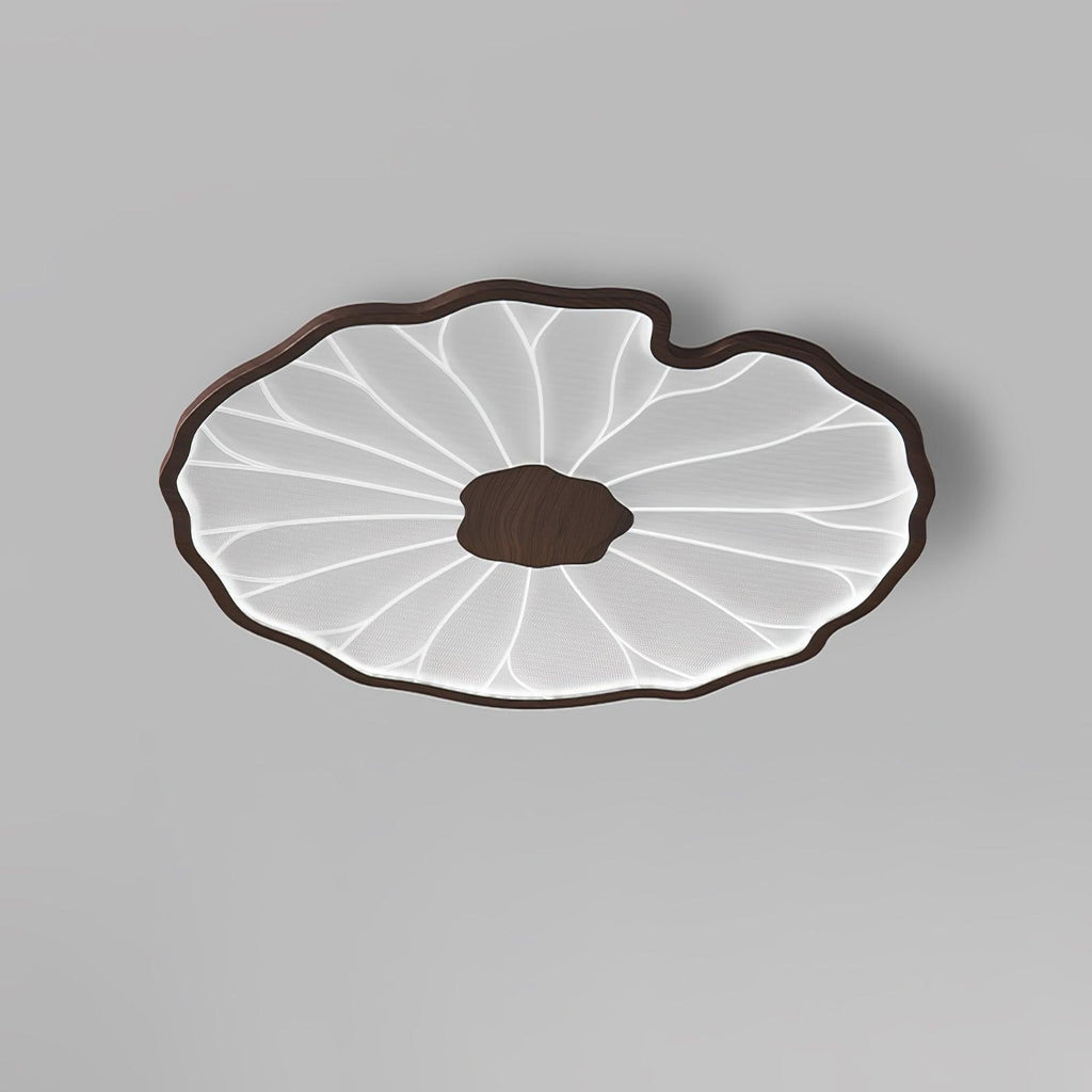 Lotus Leaf Wood-Look LED Ceiling Light / ∅ 28.3″ x H 1.6″ / Dia 72cm x H 4cm / Hydrographic Walnut Wood Grain Finish / Cool Light