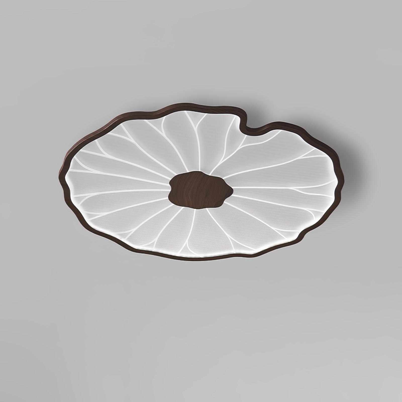Lotus Leaf Wood-Look LED Ceiling Light / ∅ 28.3″ x H 1.6″ / Dia 72cm x H 4cm / Hydrographic Walnut Wood Grain Finish / Cool Light