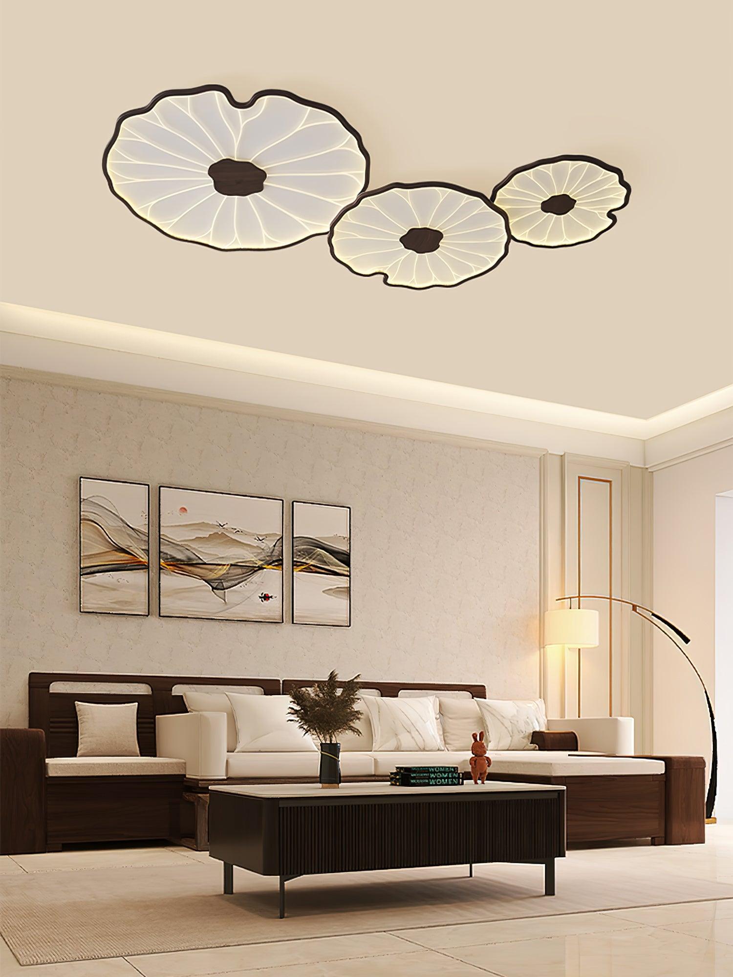 Lotus Leaf Wood-Look LED Ceiling Light / L 39.4″ x W 23.6″ x H 2.4″ / L 100cm x W 60cm x H 6cm / Hydrographic Nature Wood Grain Finish / Cool Light
