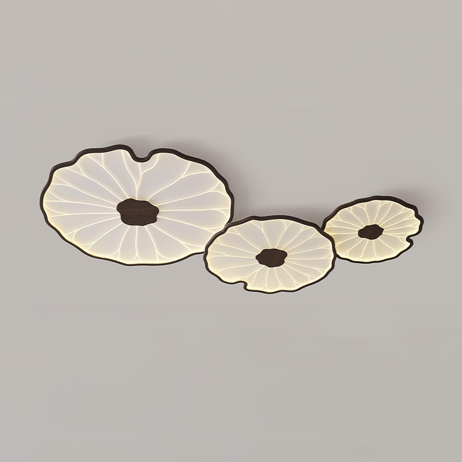 Lotus Leaf Wood-Look LED Ceiling Light / L 39.4″ x W 23.6″ x H 2.4″ / L 100cm x W 60cm x H 6cm / Hydrographic Walnut Wood Grain Finish / Warm Light