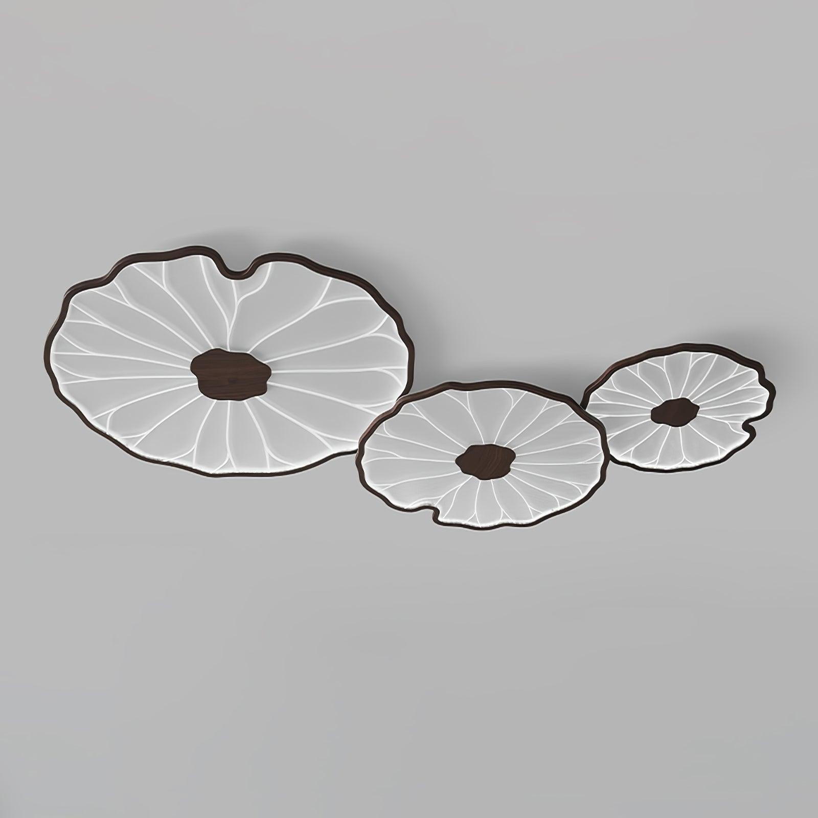 Lotus Leaf Wood-Look LED Ceiling Light / L 39.4″ x W 23.6″ x H 2.4″ / L 100cm x W 60cm x H 6cm / Hydrographic Walnut Wood Grain Finish / Cool Light