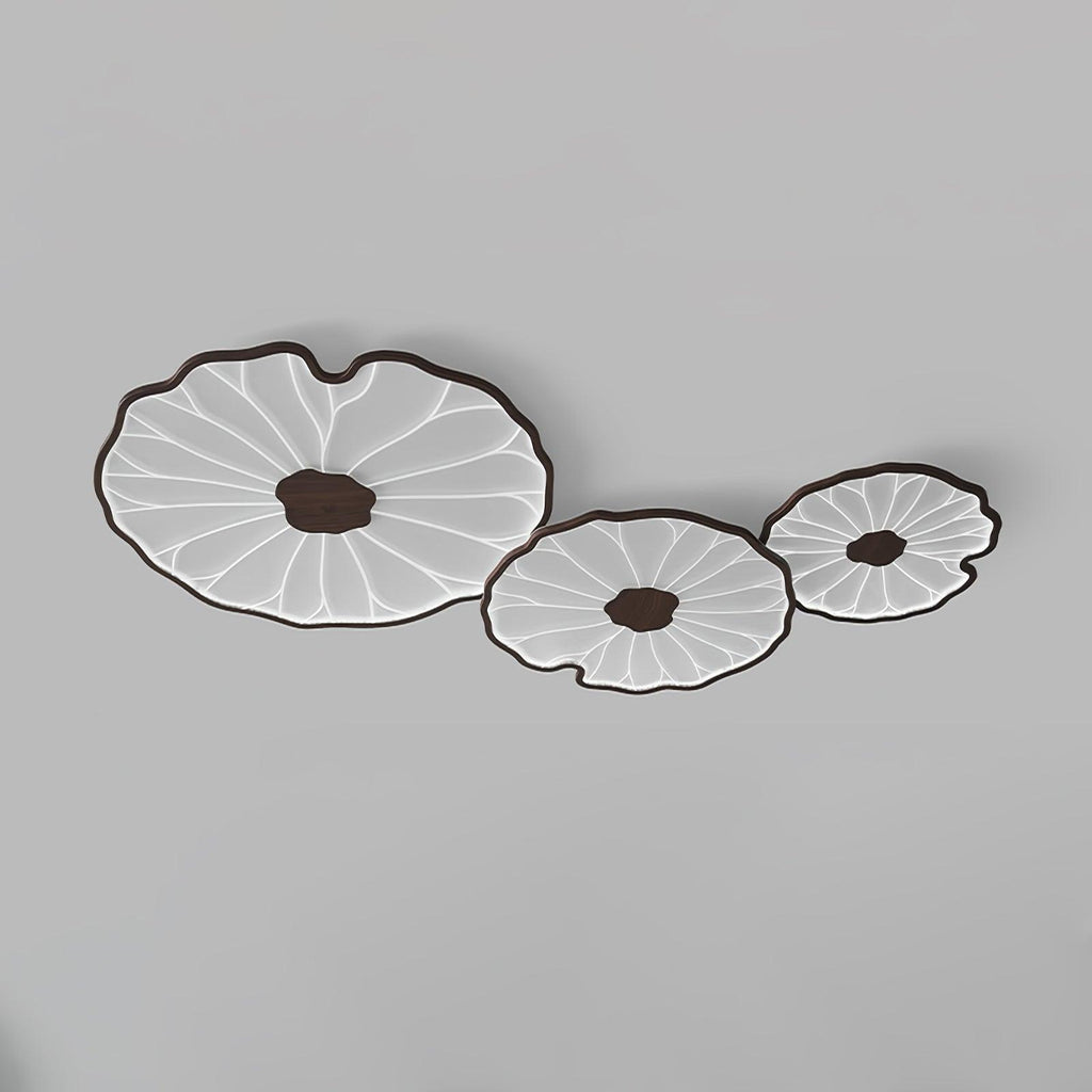 Lotus Leaf Wood-Look LED Ceiling Light / L 53.1″ x W 33.5″ x H 2.4″ / L 135cm x W 85cm x H 6cm / Hydrographic Walnut Wood Grain Finish / Cool Light