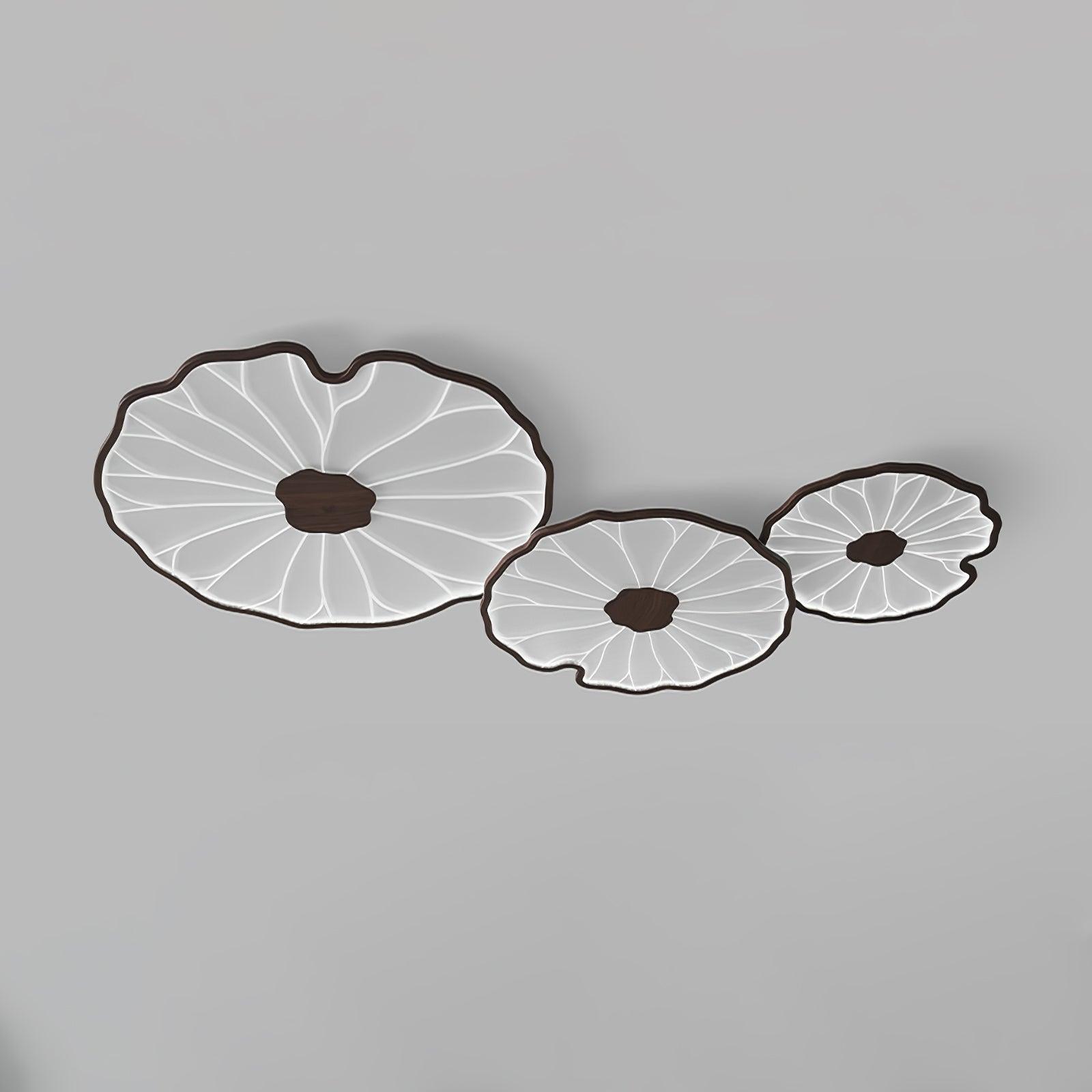 Lotus Leaf Wood-Look LED Ceiling Light / L 53.1″ x W 33.5″ x H 2.4″ / L 135cm x W 85cm x H 6cm / Hydrographic Walnut Wood Grain Finish / Cool Light