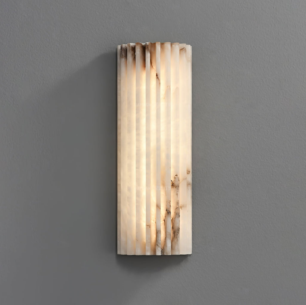 Ribbed Alabaster LED Wall Light / L 3.9″ x W 1.9″ x H 11.8″ / White / Triac Dimmable Warm Light