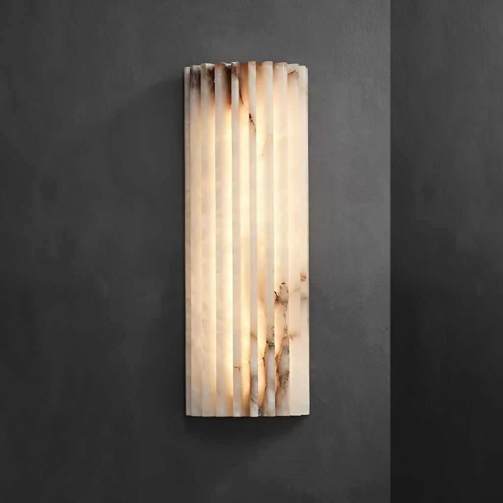 Ribbed Alabaster LED Wall Light / L 4.7″ x W 2.4″ x H 23.6″ / White / Warm Light