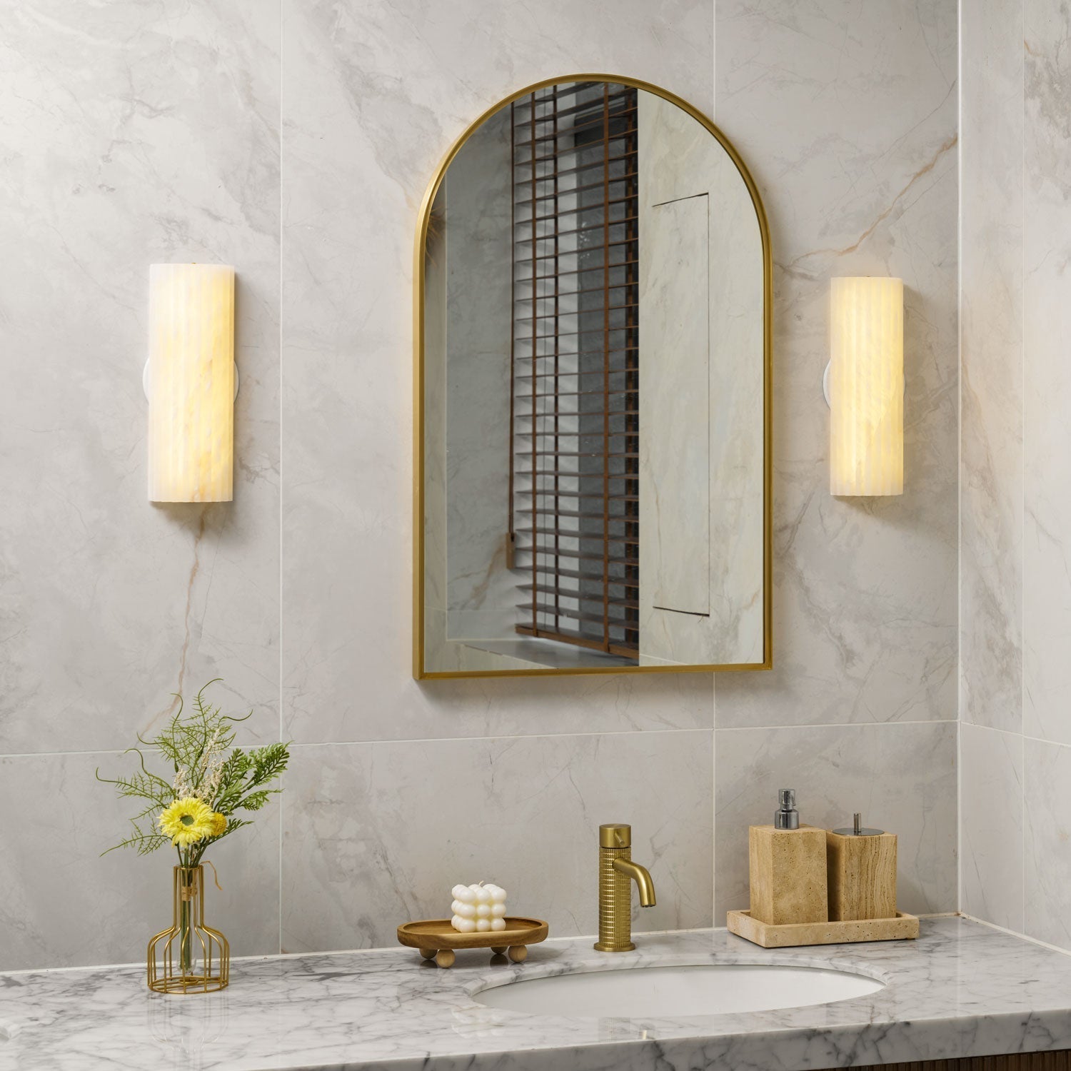 Ribbed Alabaster LED Wall Light