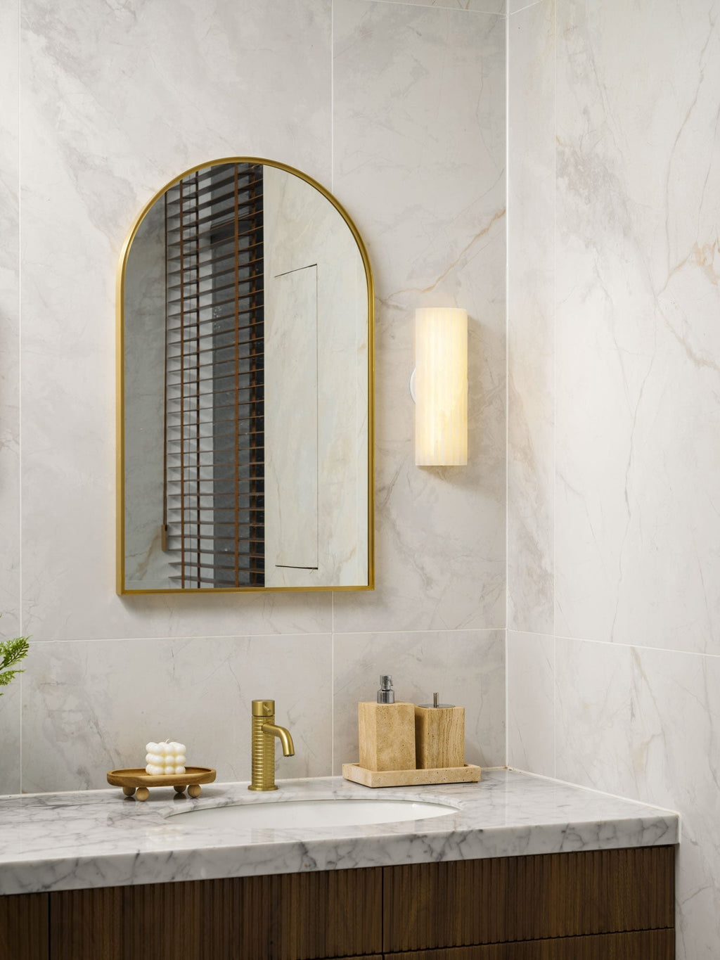 Ribbed Alabaster LED Wall Light