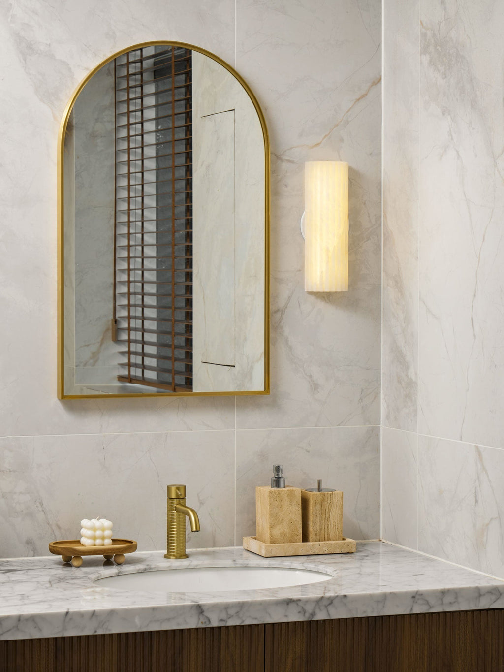 Ribbed Alabaster LED Wall Light