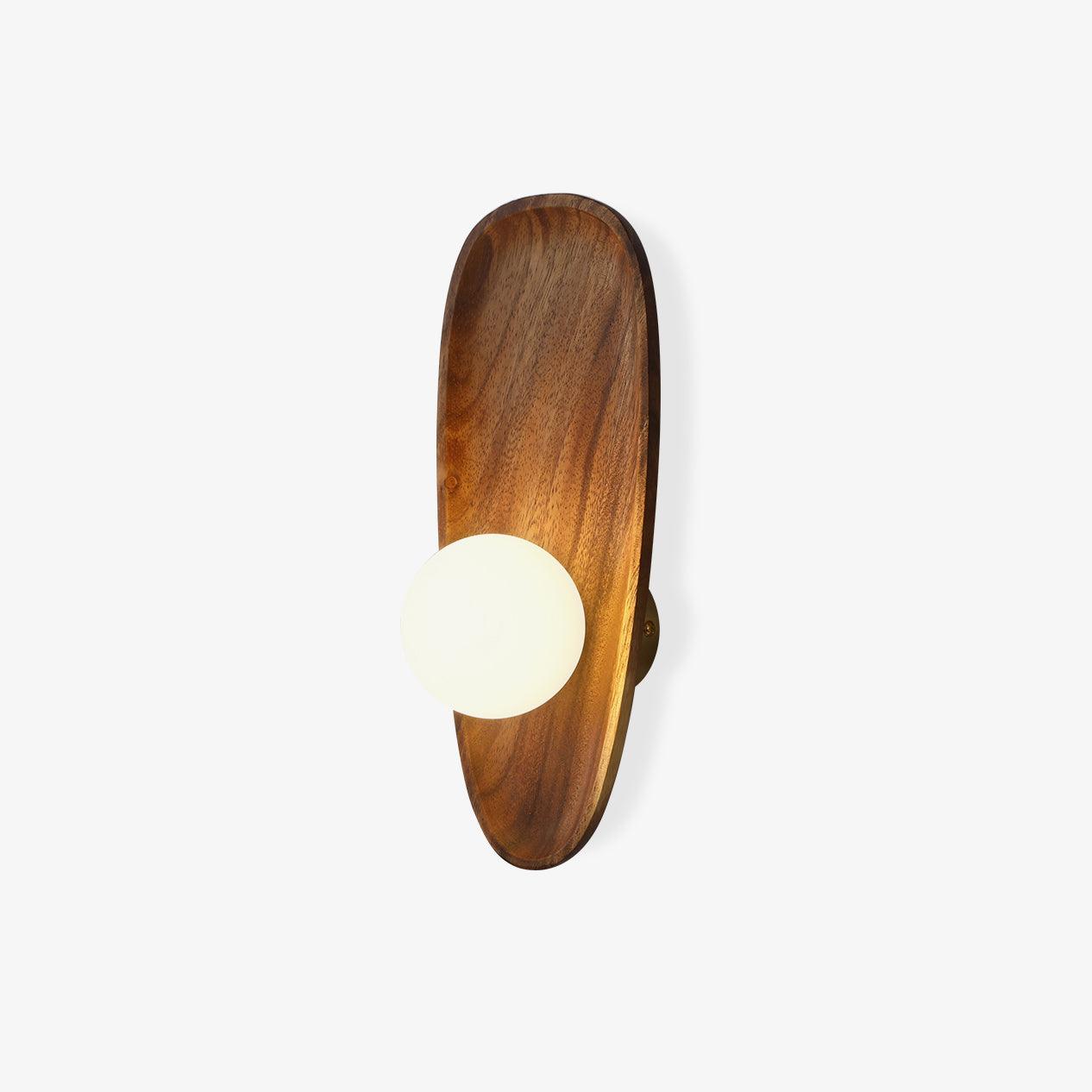 Walnut Wood Glass Globe Wall Light / ∅ 7.8″ x H 10.2″ / Dia 20cm x H 26cm / Walnut & White / Warm Light