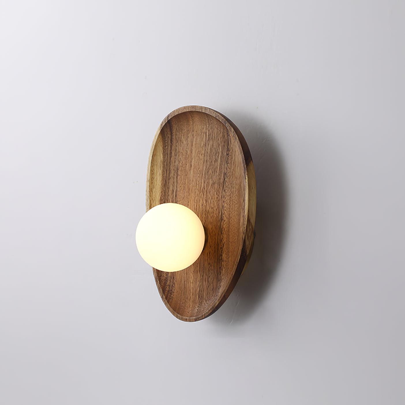Walnut Wood Glass Globe Wall Light