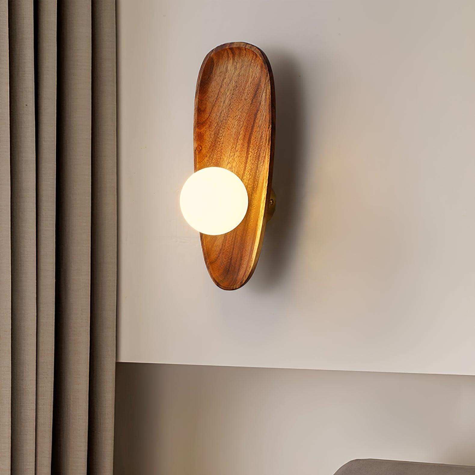 Walnut Wood Glass Globe Wall Light / ∅ 4.7″ x H 11.8″ / Dia 12cm x H 30cm / Walnut & White / Warm Light