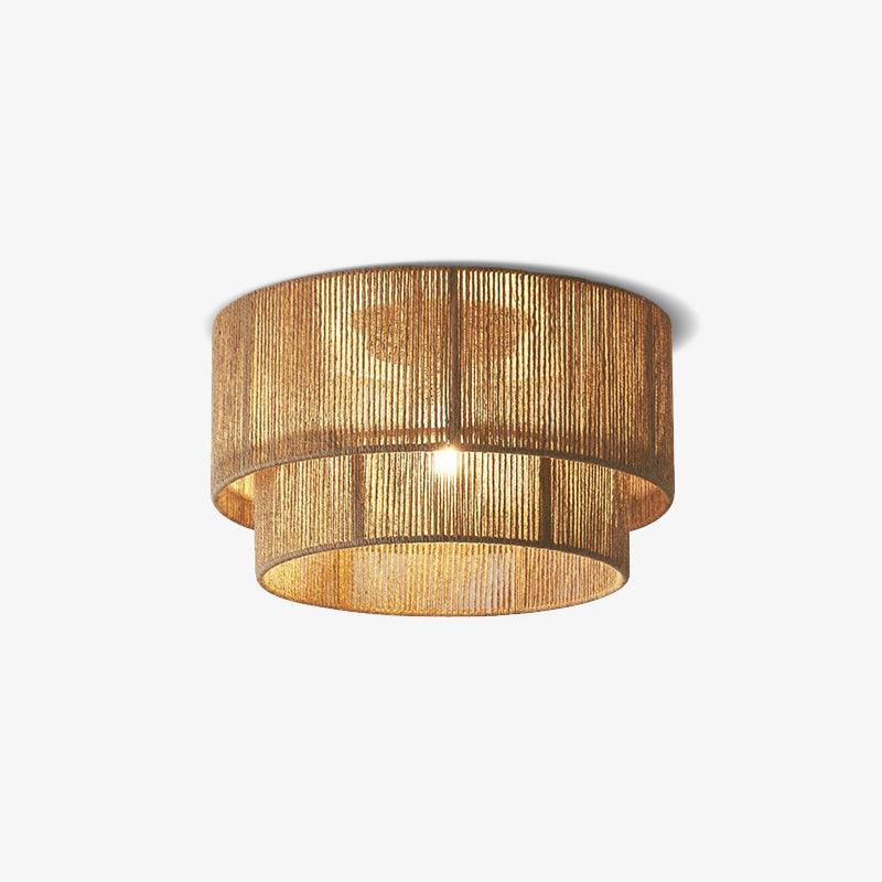 Woven Hemp Rope Drum Ceiling Light / ∅ 13.8″ x H 7.9″ / Dia 35cm x H 20cm / Brown