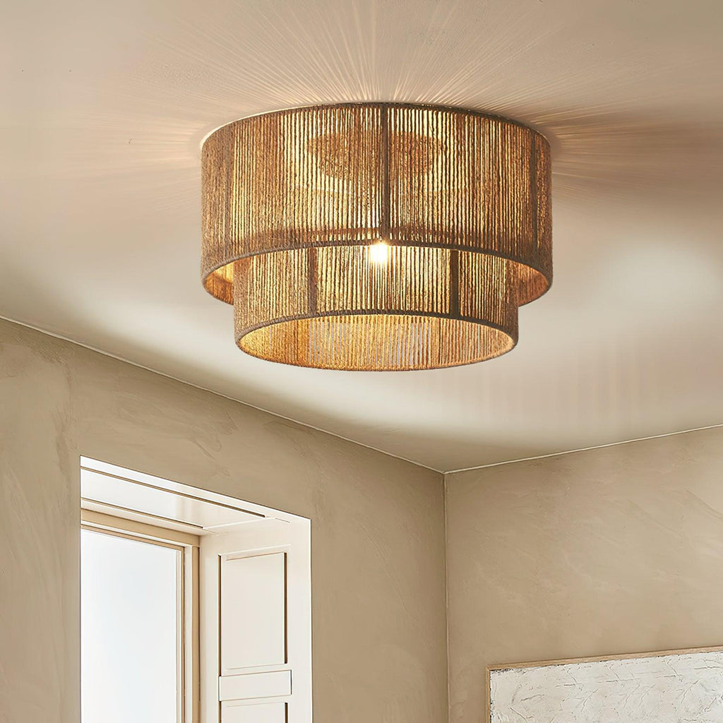 Woven Hemp Rope Drum Ceiling Light / ∅ 17.7″ x H 10.2″ / Dia 45cm x H 26cm / Brown