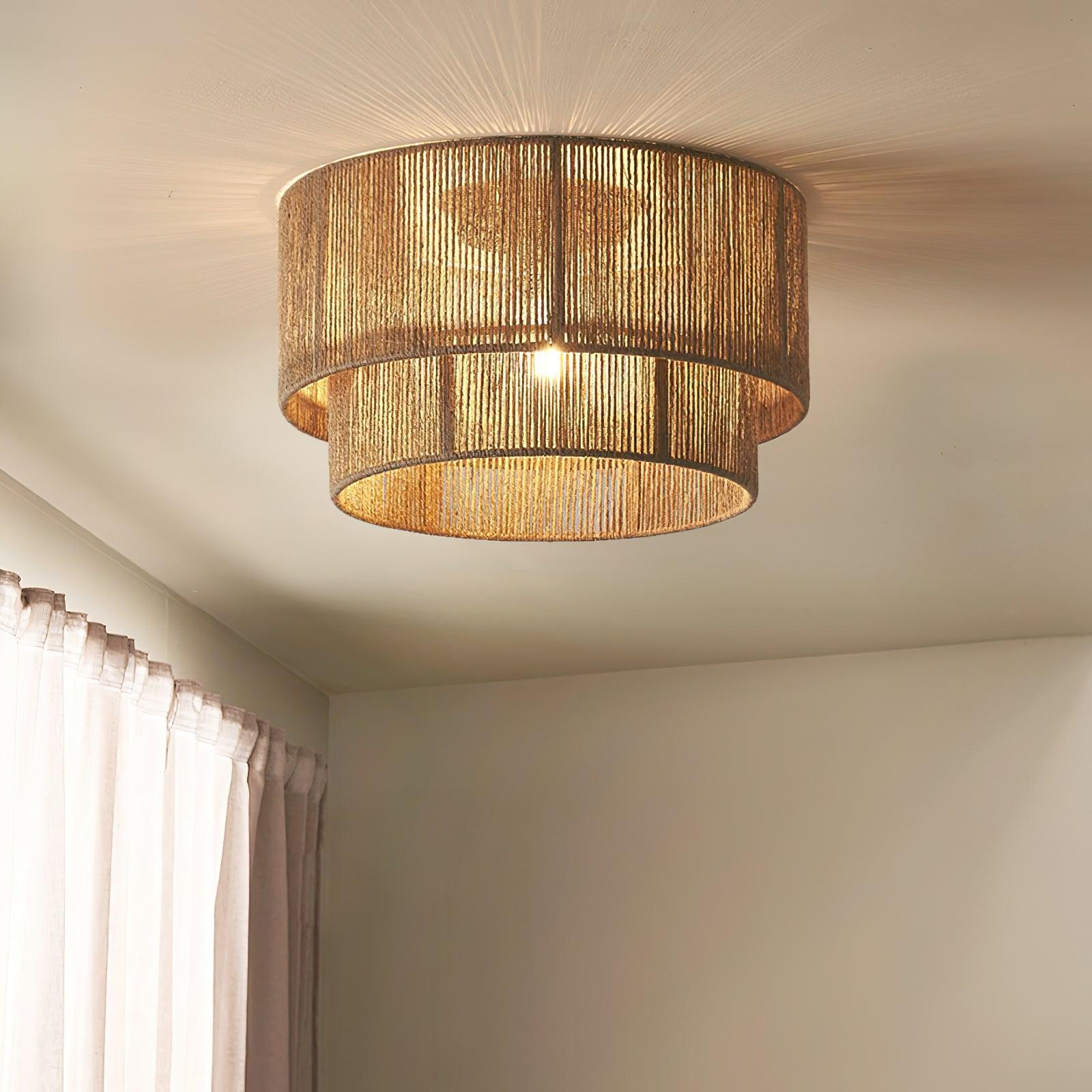 Woven Hemp Rope Drum Ceiling Light / ∅ 25.6″ x H 14.6″ / Dia 65cm x H 37cm / Brown